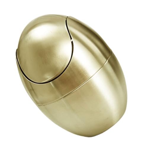 UTHCLO Mini Tisch Mülleimer Gold mit Schwingdeckel Kompakter Eiförmiger Abfalleimer für Schreibtisch Arbeitsplatte Büro Badezimmer Platzsparend und Langlebig von UTHCLO