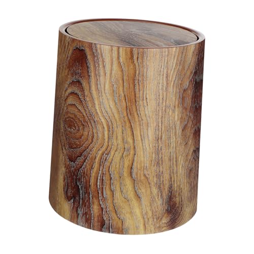 UTHCLO Mittelgroßer Abfalleimer mit Swing deckel Robuster Pp Vintage Holzmaserung Geruchsvermeidend Großer Küchen Wohnraum mülleimer Langlebig und Leicht zu Reinigen von UTHCLO