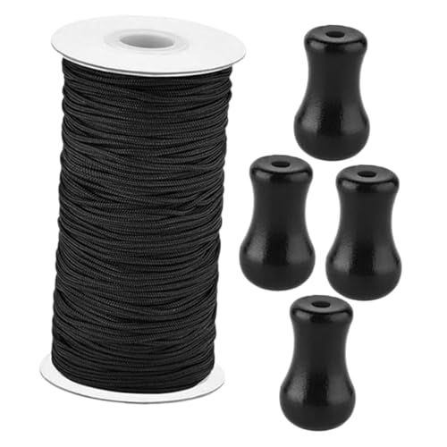 UTHCLO Schwarzes Gardinenzugseil mit PVC Zugknöpfen Ersatz Blind Pull Ends für Jalousien und Vorhänge Vielseitig für Innen und Außenbereiche Dekorativ und Robust von UTHCLO