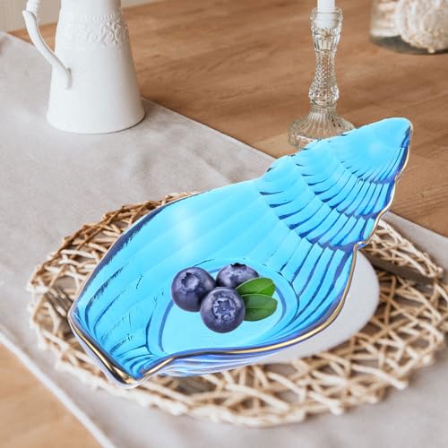 UTHCLO Semi transparente Glasplatte Muschelform Snackplatte Multifunktional Hitzebeständig Mikrowellen Spülmaschinengeeignet Dekoratives Obsttablett für Haushalt und Partys von UTHCLO