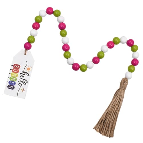 UTHCLO Sommerliche Holzperlengirlande mit Quasten Handgefertigte Wanddekoration aus Holz und Hanfseil Rustikale Beaded Garland für Türgriff Treppe Vielseitige DIY Deko von UTHCLO