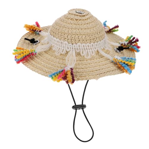 UTHCLO Stylischer Haustier Strohhut mit Quasten Leichter Dekorativer Hund Sommerhut für Partys Ausflüge Verstellbar Modischer Sombrero für Kleine Hunde und Katzen von UTHCLO