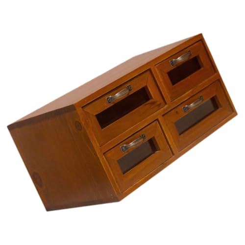 UTHCLO Vintage Holz Organizer mit Staubgeschützte Aufbewahrungsbox für Kosmetik und Schmuck Doppelstöckiger Tisch Schubladenschrank für Home Office und Schreibtisch Braun von UTHCLO