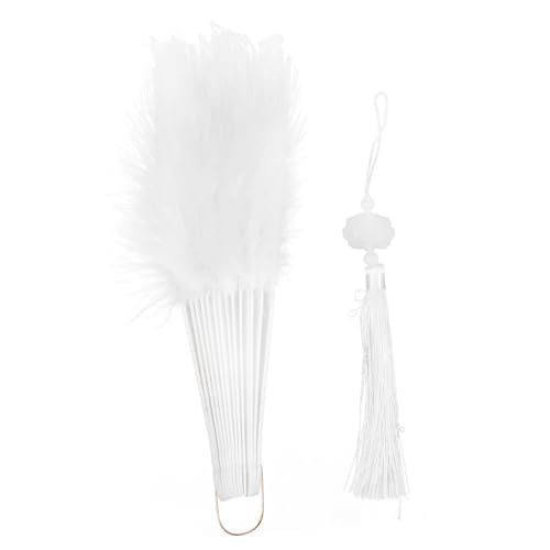 UTHCLO Vintage Spitzen-handfächer mit Feder und Quaste Faltbarer Damen-faltfächer für Hochzeit Party Tanz und Fotografie Leichter Tragbarer Fächer im Chinesischen Stil Dekoratives von UTHCLO