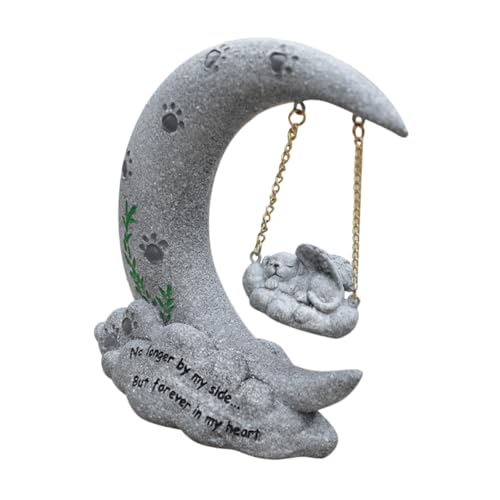 UTHCLO Wetterfester Resin Haustier Grabstein Mondform Katzenmotiv Langlebig Robust für Garten und Innenbereich als Gedenkstein für Katzenliebhaber von UTHCLO