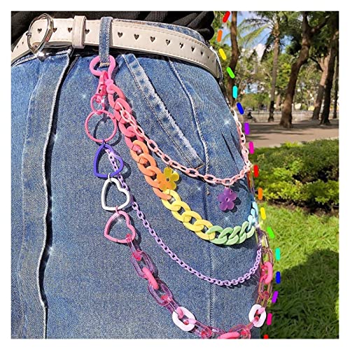 UTHTY Hosenkette Hip-Hop-Regenbogen-Harzkette, niedliche Retro-Hosenkette for Frauen, Männer, Acryl, Herz, mehrschichtig, Punk, Mädchen, Party, Schmuck, mehrschichtige Hosenkette von UTHTY