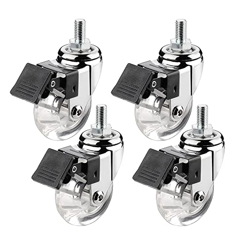 Ersatz-Lenkrollen, 2 Zoll Gewinderollen Möbel Drehgelenk 4er Set Klar Gummi Industrie for Möbel/Wagen M8x15mm/M10x15m(4 Braked,M10*15mm) von UTLODY