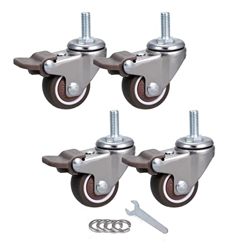 Ersatz-Lenkrollen, 25 mm Regalrollen, Möbel-Lenkrollen aus TPE-Gummi, bewegliche Rollen mit metrischer Größe M8 × 20 Gewindewelle for kleine Regale, Werkbankwagen, 4 Stück(Brake) von UTLODY