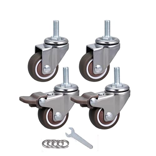 Ersatz-Lenkrollen, 25 mm Regalrollen, Möbel-Lenkrollen aus TPE-Gummi, bewegliche Rollen mit metrischer Größe M8 × 20 Gewindewelle for kleine Regale, Werkbankwagen, 4 Stück(Brake+universal) von UTLODY