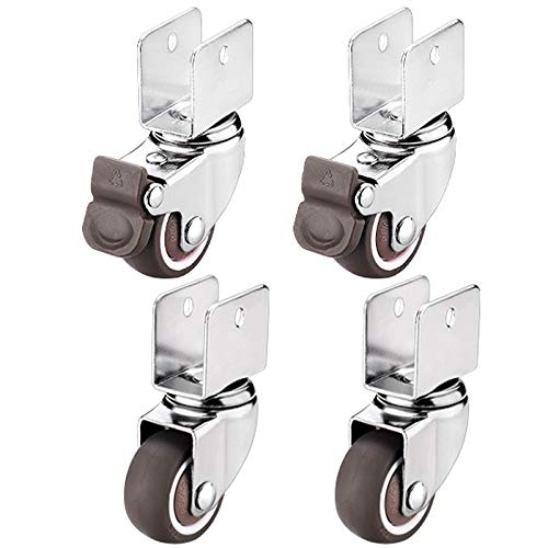 Ersatz-Lenkrollen, 4 Stück 360-Grad-Lenkrollen, Ersatz-Möbelrollen mit U-Halterungsplatte, geräuscharmes Gummirad for Karren, Werkbänke(16mm,4 Pcs (2 with Brake and 2 without Brake)) von UTLODY
