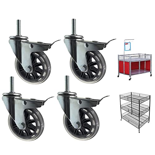 Ersatz-Lenkrollen, 4 x Schwerlast-Lenkrollen, 75 mm Gummiwellenrollen mit Bremse, Bolzen M8 30, M10, M12, Trolley-Möbelräder, 200 kg Tragkraft, geräuscharme Rolle für(4 Braked,M8*30mm) von UTLODY