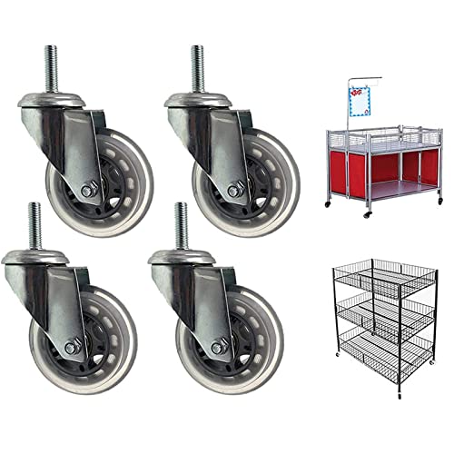 Ersatz-Lenkrollen, 4 x Schwerlast-Lenkrollen, 75 mm Gummiwellenrollen mit Bremse, Bolzen M8 30, M10, M12, Trolley-Möbelräder, 200 kg Tragkraft, geräuscharme Rolle für(4 Swivel,M10*30mm) von UTLODY