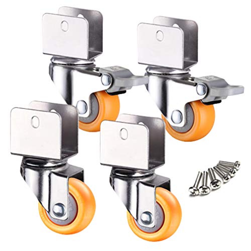 Ersatz-Lenkrollen, 4er-Pack Lenkrollen mit U-Klemme for Möbel, Kinderbetten oder Schränke – Tragkraft 60 kg, Bremse, Nylonmaterial, inkl. Schrauben(2swivel+2brake,20mm/0.8in) von UTLODY