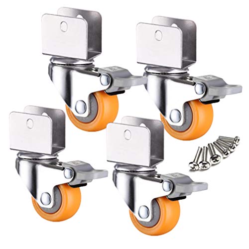 Ersatz-Lenkrollen, 4er-Pack Lenkrollen mit U-Klemme for Möbel, Kinderbetten oder Schränke – Tragkraft 60 kg, Bremse, Nylonmaterial, inkl. Schrauben(4brake,18mm/0.7in) von UTLODY