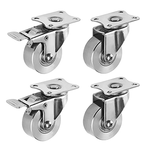Ersatz-Lenkrollen, 50 mm/2 Zoll Edelstahl-Lenkrollen Richtungsbremsrollen Ersatzmöbel Tragkraft kg/1 Stück for Trolley/Nachttisch/Fußhocker/A(B(2 Pcs) and C(2 Pcs)) von UTLODY