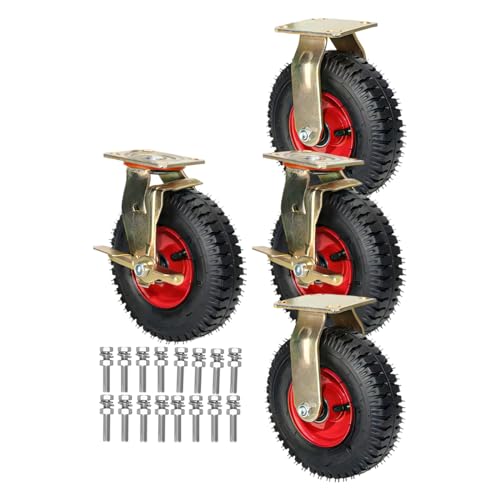 Ersatz-Lenkrollen, 8/10 Zoll feste Hochleistungs-Industrierolle, geräuschlose Lenkrollen mit Bremsen, 4er-Set, verschleißfeste pneumatische Gummi-Lenkrollen, for Handwagen/Trolley(2fixed+2brake,8IN) von UTLODY