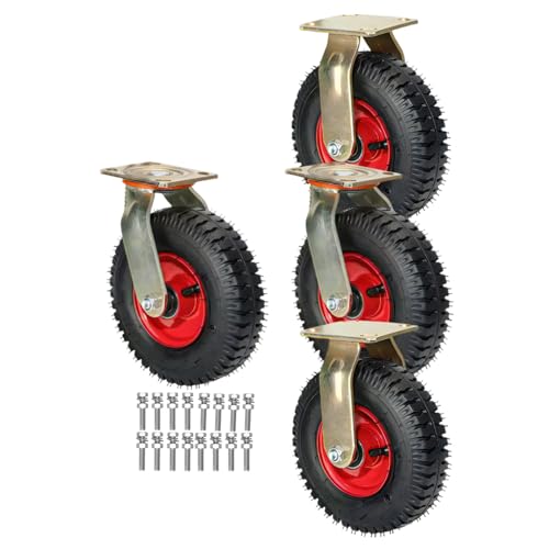 Ersatz-Lenkrollen, 8/10 Zoll feste Hochleistungs-Industrierolle, geräuschlose Lenkrollen mit Bremsen, 4er-Set, verschleißfeste pneumatische Gummi-Lenkrollen, for Handwagen/Trolley(2swivel+2fixed,8IN) von UTLODY