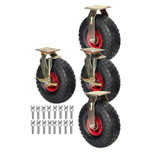 Ersatz-Lenkrollen, 8/10 Zoll feste Hochleistungs-Industrierolle, geräuschlose Lenkrollen mit Bremsen, 4er-Set, verschleißfeste pneumatische Gummi-Lenkrollen, for Handwagen/Trolley(2fixed+2brake,10IN) von UTLODY