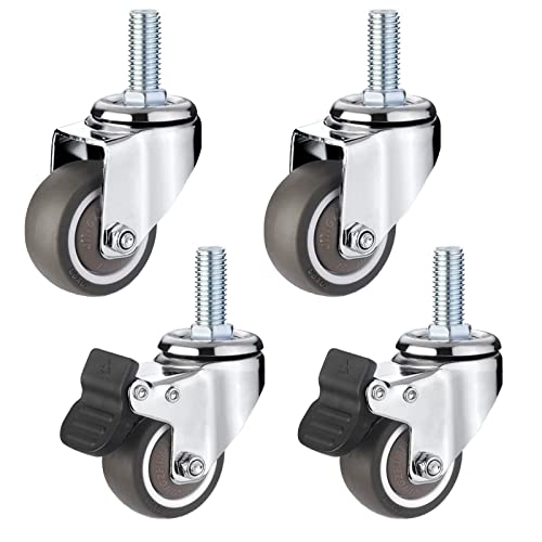 Ersatz-Lenkrollen, Hochleistungs-Möbelrollen, Lenkrollen mit Gewindeschaft und metrischer Größe M12, gummierte Trolley-Bewegung for Einkaufswagen, Industrieausrüstung, 4er-Pack(Brake+universal,Ø50mm) von UTLODY