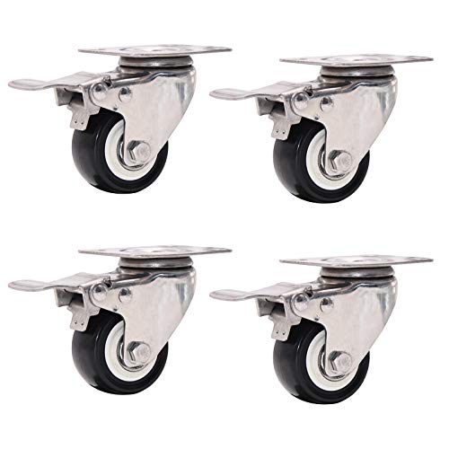 Ersatz-Lenkrollen, Lenkrollen, Drehteller oder Räder, bewegliche Hochleistungs-Möbelwagenräder mit PU, Edelstahl for Kofferraum, Blumenständer, 4er-Pack, Schwarz/Ständer/38 mm(Brake,50Mm) von UTLODY