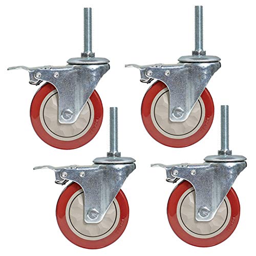 Ersatz-Lenkrollen, Lenkrollen, Hochleistungs-PVC-Lenkrollen, Trolleymöbel-Ersatzrollen, Werkbankrollen, Gewindeschaft M12 x 60 mm, Doppellager, mit Mutter, 4er-Pack/Bremse/75 mm/3 Zoll(Brake,75Mm/3In) von UTLODY