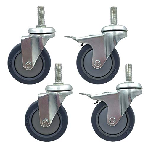 Ersatz-Lenkrollen, Lenkrollen, Schwerlastrollen 3" 75Mmmniture Schwenkrollen Gummitrolley, Ersatzschwenkrollen, Gewindeschaft Höhe 30Mm, Tragkraft 130Kg, 4Stk/Bremse/M12(Brake+universal,M12) von UTLODY