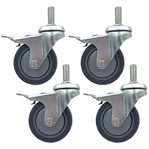 Ersatz-Lenkrollen, Lenkrollen, Schwerlastrollen 3" 75Mmmniture Schwenkrollen Gummitrolley, Ersatzschwenkrollen, Gewindeschaft Höhe 30Mm, Tragkraft 130Kg, 4Stk/Bremse/M12(Brake,M10) von UTLODY