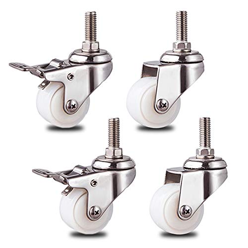 Ersatz-Lenkrollen, Lenkrollen, Vorbauräder mit M10 x 25 mm Gewinde, kleiner Einkaufswagen, 360 Grad oder Ersatz for Möbel, PA-Material, 4 Stück, Weiß/Bremse/50 mm/2 Zoll(Brake+Universal,40Mm/1.5In) von UTLODY