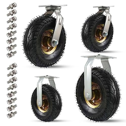 Ersatz-Lenkrollen, Luftbereifte, robuste Lenkrollen for Möbel – verschleißfester Wagen mit Doppellager, dickere Transportrolle, feststehend(Fixed+Swivel,200mm/8in) von UTLODY