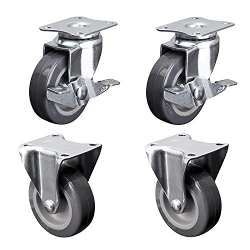 Ersatz-Lenkrollen, Möbel-Lenkrollen, X4-Schwerlastrollen, Transportrollen, Seitenbremsen, geeignet for Einkaufswagen, Maschinen und Geräte, Regale, feststehend, 2 Zoll(Fixed,1.5in) von UTLODY