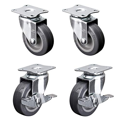 Ersatz-Lenkrollen, Möbel-Lenkrollen, X4-Schwerlastrollen, Transportrollen, Seitenbremsen, geeignet for Einkaufswagen, Maschinen und Geräte, Regale, feststehend, 2 Zoll(Rotating,2in) von UTLODY