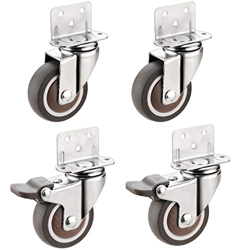 Ersatz-Lenkrollen, Möbelräder mit L-förmiger Halterung, 4 x robuste Lenkrollen, Gummiräder, Bremsrolle inklusive Schrauben(2 Swivel 2 Brake,38mm) von UTLODY