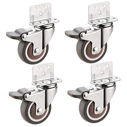 Ersatz-Lenkrollen, Möbelräder mit L-förmiger Halterung, 4 x robuste Lenkrollen, Gummiräder, Bremsrolle inklusive Schrauben(Brake,38mm) von UTLODY