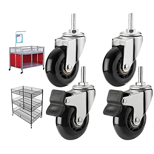 Ersatz-Lenkrollen, Möbelrollen, M8 x 25 mm | M10 Gewinderollen, 4er-Set, robuste Lenkrollen, Gummi, Industrierollen, 2,5 Zoll, for Wagen, Pelz(2 Braked+2 Swivel,Silver M8X25mm) von UTLODY