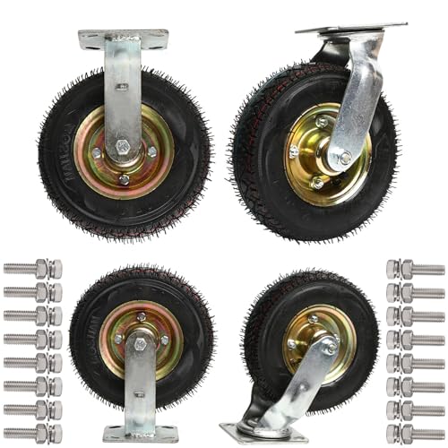 Ersatz-Lenkrollen, Pneumatische Lenkrollen | Hochleistungs-Gummirollensatz, feste Oberplatte, luftgefüllt, ideal for Schränke, Tische, Regale mit 4 Rollen und Innenrohren(Fixed+Swivel,15cm/6in) von UTLODY
