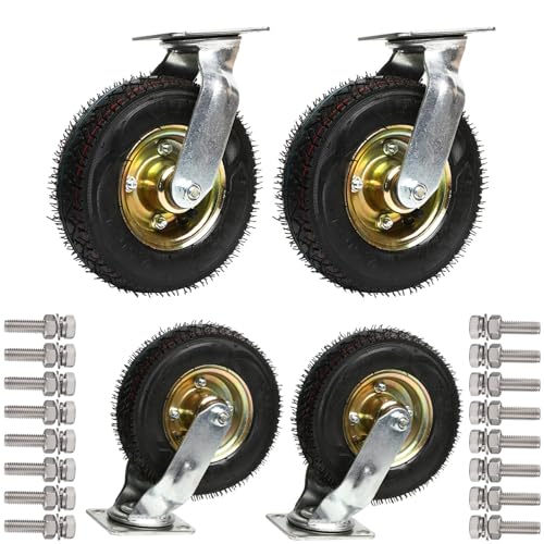 Ersatz-Lenkrollen, Pneumatische Lenkrollen | Hochleistungs-Gummirollensatz, feste Oberplatte, luftgefüllt, ideal for Schränke, Tische, Regale mit 4 Rollen und Innenrohren(Swivel,25cm/10in) von UTLODY