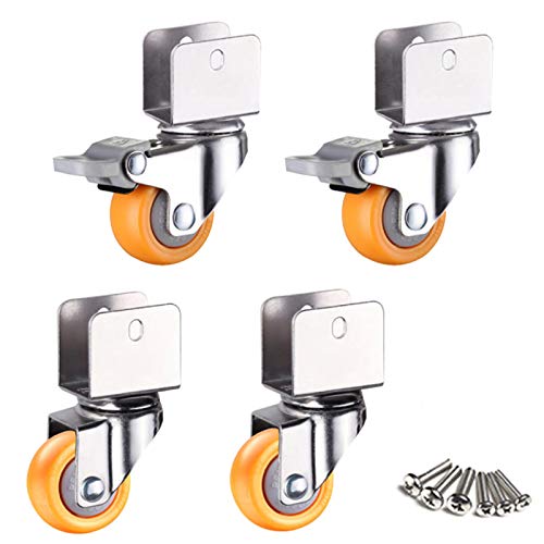 Ersatzräder, Drehrollen für kleine Möbel, 360°, 1,5" bewegliche Waggons, 38 mm, Nylon, mit U-förmigen Halterung, Last 75 kg, 4er-Pack, gelb/gebremst/16 mm/0,6 Zoll(Brake+Universal,16Mm/0.6In) von UTLODY