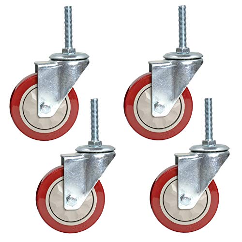 Lenkrollen, robuste PVC-Schwenkräder, Trolleynitureer-Ersatzrollen, Gewindeschaft M12 x 60 mm, Doppellager, mit Mutter, 4 Stück, Bremse, 75 mm (universal, 75 mm) von UTLODY