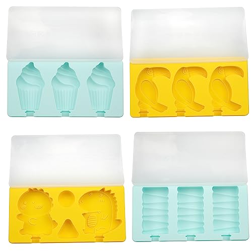 4 Sätze Eisförmchen mit Stiel, Silikon BPA Frei Förmchen Silikon Mini Eisformen für Selbstgemachtes Eis am Stiel, Inklusive 24 Holzstäbchen von UTMACH