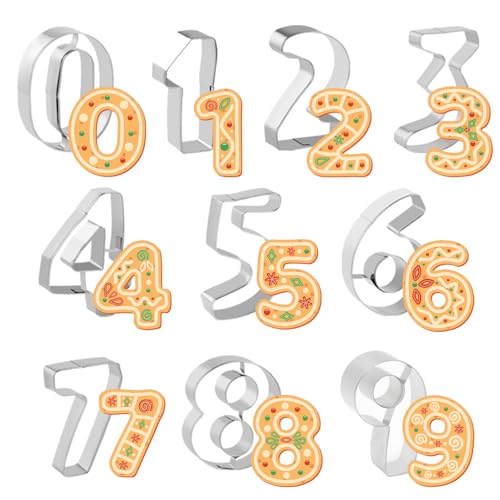 UTMACH 10 Stück Edelstahl Zahlen Ausstecher Ausstechformen Zahlen 0-9 Fondant Ausstechform Zahlen Fondant Ausstecher Set Edelstahl Plätzchenformen Cookie Cutter für Kekse, Fondant, Backen von UTMACH