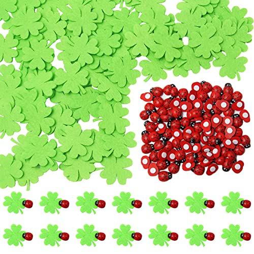 UTMACH 200 Stuck Marienkafer Deko Kit Mini Marienkafer Holz Selbstklebend Marienkafer mit Glucksklee Filzkleeblatter fur DIY Handwerk Scrapbooking Verzieren Geschenke von UTMACH