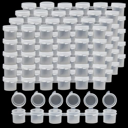UTMACH 120 Töpfe Leere Farbtöpfchen Kleine 5ml Mini Farbtopf mit Deckel Kunststoff Farbtopf Pod Streifen Leere Mini Aufbewahrungsbehälter für Kinder Schulen Malerei Kunsthandwerk (20 Streifen) von UTMACH