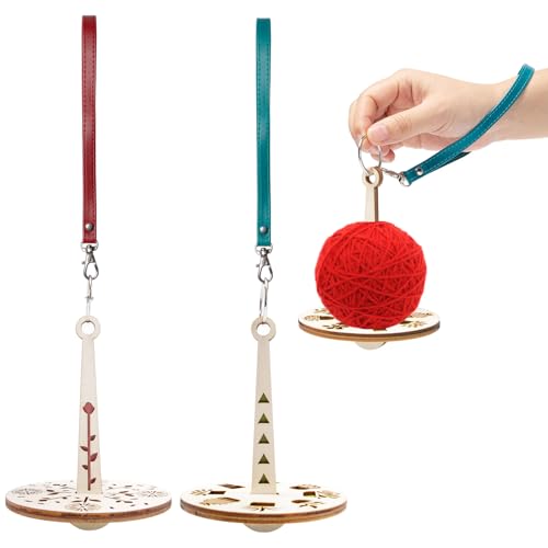 UTMACH 2 Stück Handgelenk Garnhalter Ø10cm Tragbarer Garnhalter aus Holz 2 Farben Garnhalter Ständer Holz 360° Drehung Garnhalter Garnaufbewahrung Klein mit Handschlaufe für Strick und Häkelbe von UTMACH