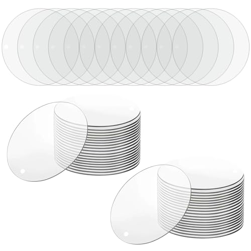 UTMACH 50 Stücke 6.5cm Acrylplatte Transparent mit Loch DIY Transparent Acrylglas Rund 1MM Dick Acrylscheiben Klare Acrylplatten Runde für Bilderrahmen Display, Malerei, DIY Handwerk von UTMACH