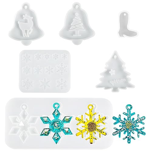 UTMACH 6 Stück Schneeflocken-Harzform Schneeflocken Form Silikon Weihnachten Resin Silikonform Epoxidharz Formen Weihnachtsbaum Elch Schneeflocke Silikon Form für Weihnachtsschmuck von UTMACH