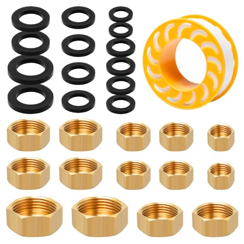 UTMACH Blindstopfen Wasserleitung Set 14 Stück Messing Verschlussstopfen 3/8 Zoll 1/8 1/4 1/2 3/4 Blindstopfen Innengewinde mit Dichtung für Garten Outdoor Wasserrohre mit Rohmaterialband von UTMACH