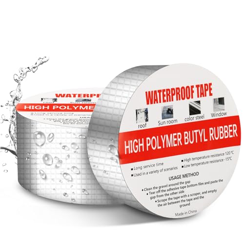 UTOCLEC Wasserfestes Klebeband Butylban, 2 Stück Dichtband Selbstklebend Wasserdicht, AluFolie Bitumenband, Reparaturband Klebeband für Dachleckage, Oberflächenriss, Rohrbruch (5m x 5cm) von UTOCLEC