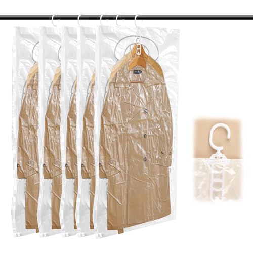 Vakuumbeutel für Kleidung, 5 Stück Hängend Vakuumbeutel, Vakuum Kleiderbeutel Aufbewahrungsbeutel Reise, Hängt Jeweils 4 Mäntel auf, Vakuum-Platzsparer (110x70cm) von UTOCLEC