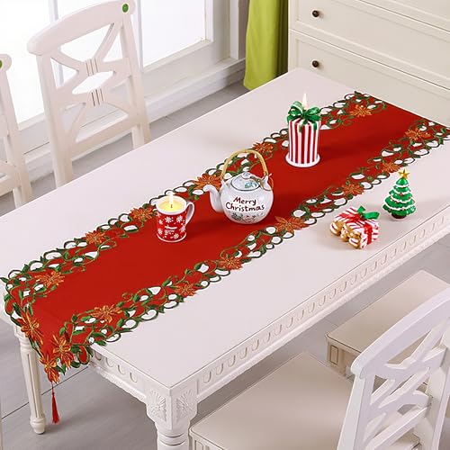 Weihnachtstischläufer, Weihnachts-Tischdekoration, roter Tischläufer für Essen/Partys/Urlaubsdekoration, Weihnachtstisch, drinnen und draußen, Zuhause, Party, L: 14,9 cm x B: 14,9 cm von UTOWO