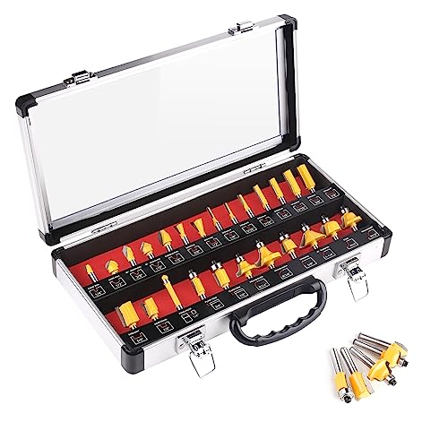 UTRUSTTO 25-teiliges Fräser Set mit 1/4 Zoll Schaft (6.35 mm Schaft) – Hochwertige Wolframcarbid-Fräser für Profis und Anfänger im Tischlerhandwerk von UTRUSTTO